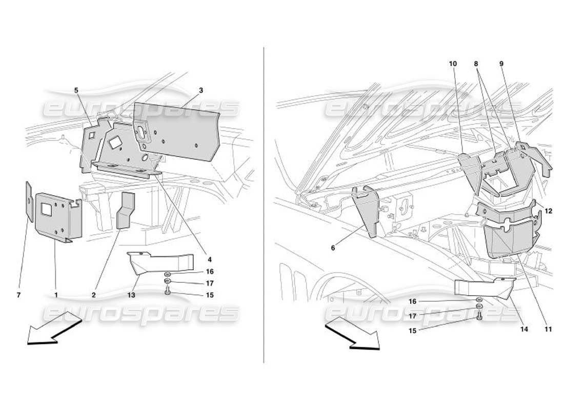 Ferrari 575 Superamerica Aislamientos a prueba de fuego del compartimiento del motor -No para GD- Diagrama de piezas