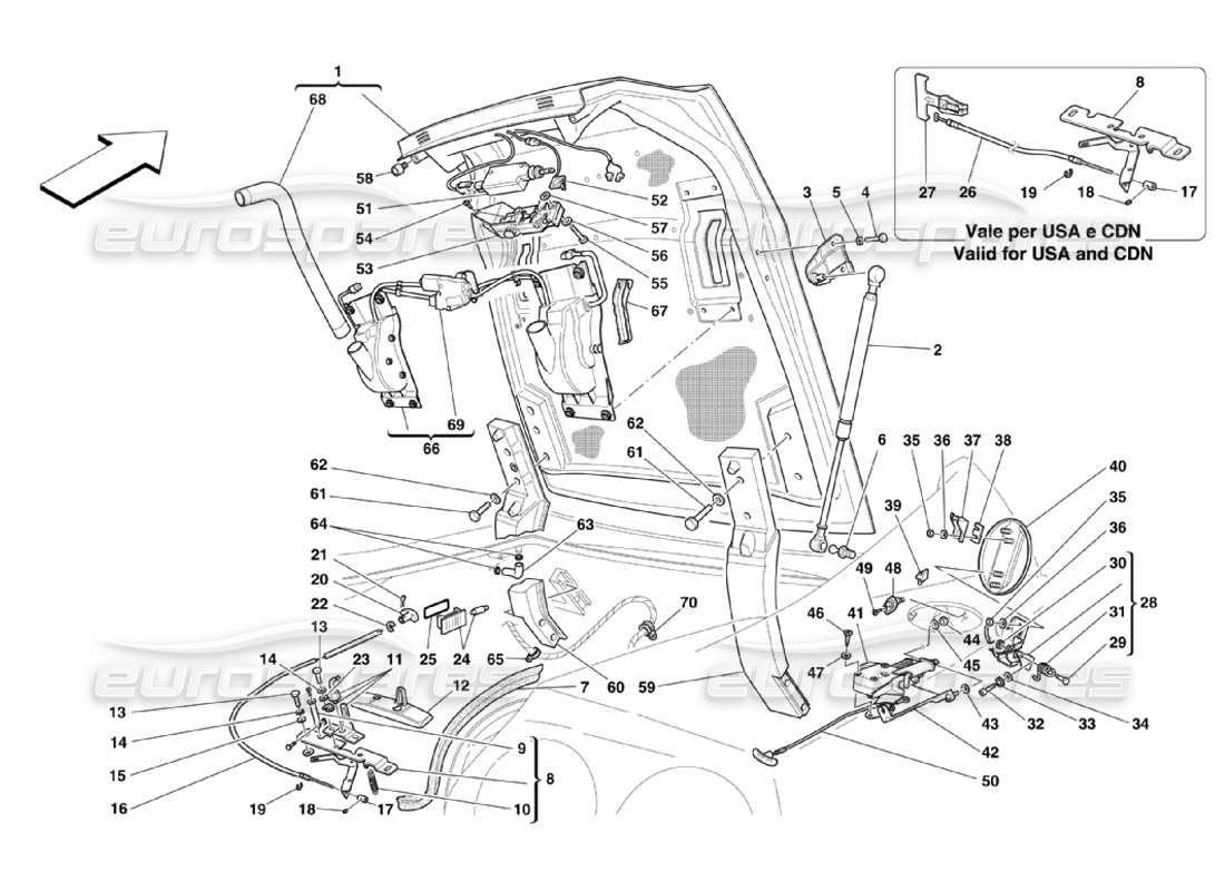 Ferrari 575 Superamerica Puerta de maletero y tapa de gasolina Diagrama de piezas