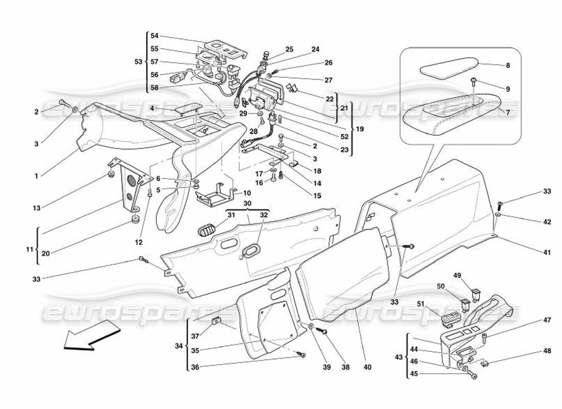 Ferrari 575 Superamerica Túnel - Estructura y Accesorios Diagrama de piezas