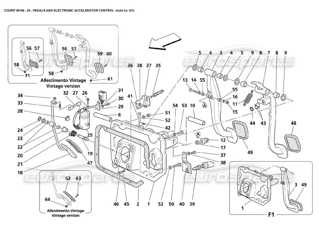 Maserati 4200 Coupé (2004) Pedales y Control Electrónico del Acelerador Válido para GD Diagrama de piezas
