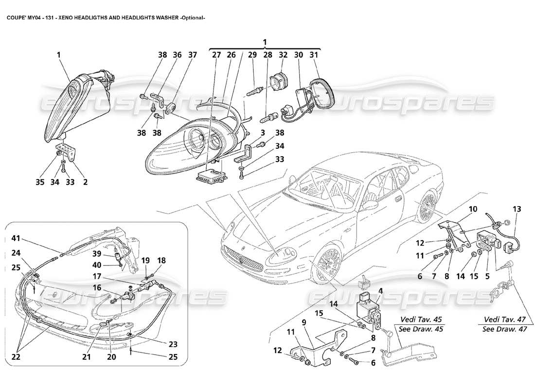 Maserati 4200 Coupé (2004) Faros Xeno y Arandela opcionales Diagrama de piezas