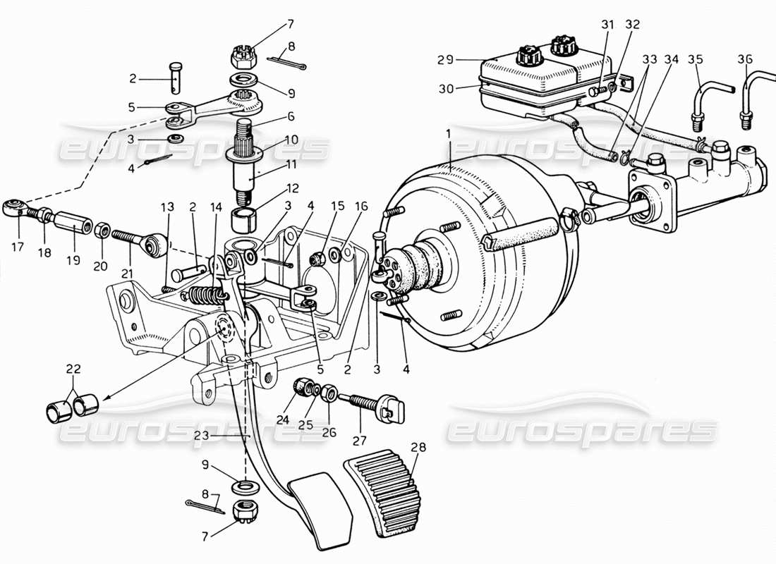 Ferrari 206 GT Dino (1969) Control hidráulico del freno Diagrama de piezas