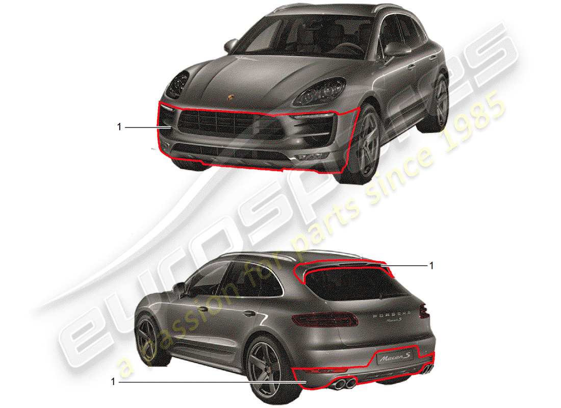 Porsche Tequipment Macan (2014) Paquete de diseño deportivo Diagrama de piezas