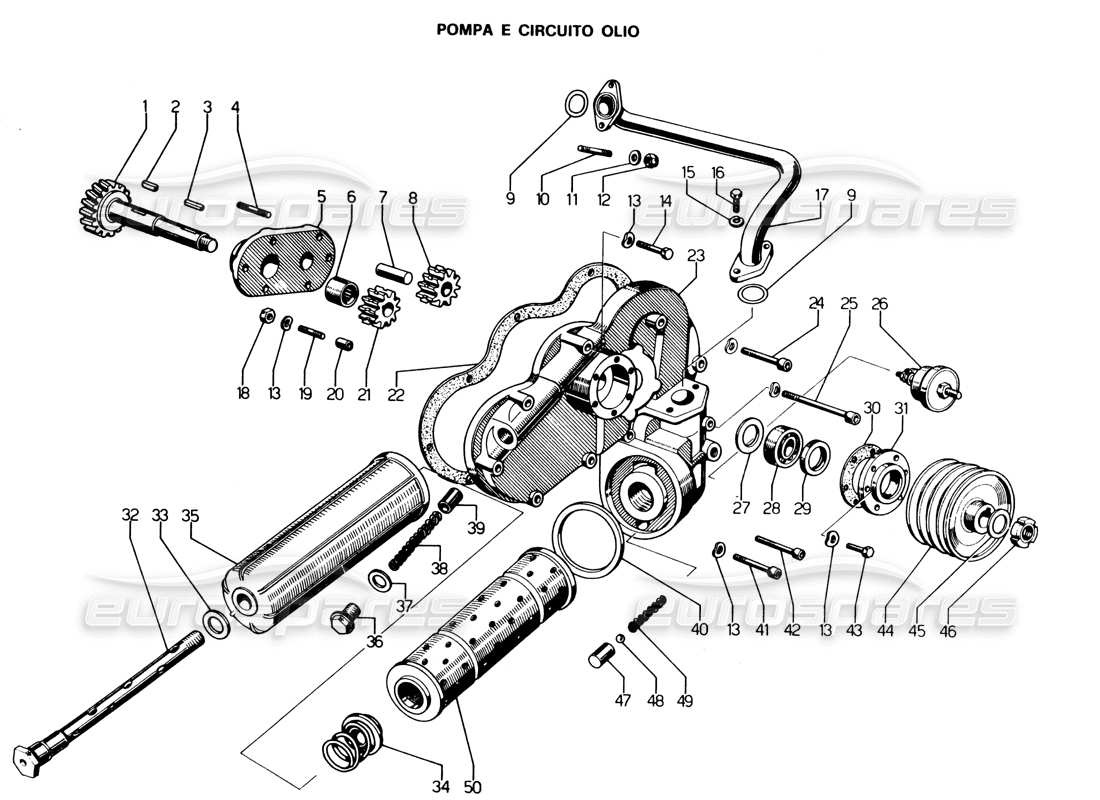 Lamborghini Espada Circuito de bomba de aceite Diagrama de piezas