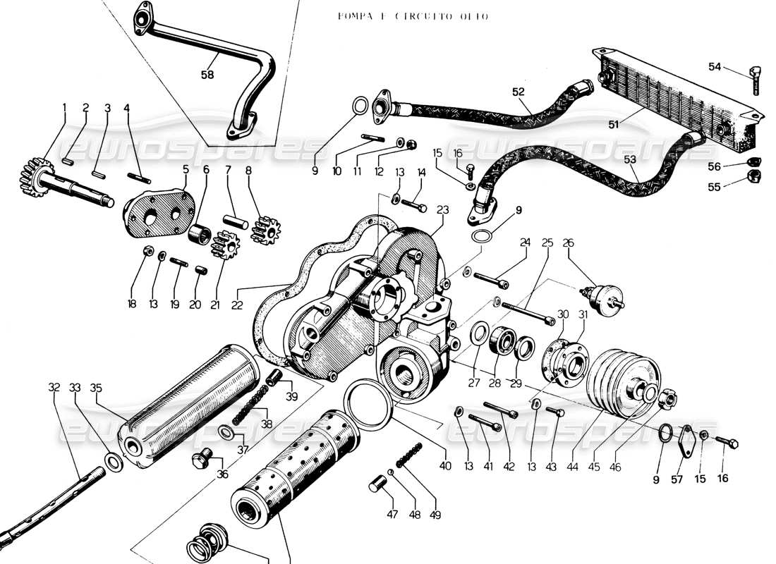 Lamborghini Espada Circuito de bomba de aceite Diagrama de piezas