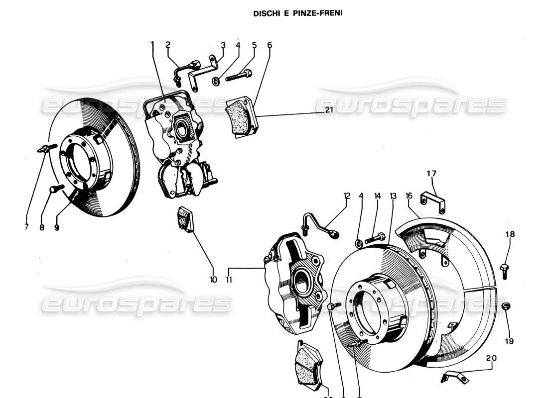 Lamborghini Espada Brake discs & Calipers Series II Diagrama de piezas