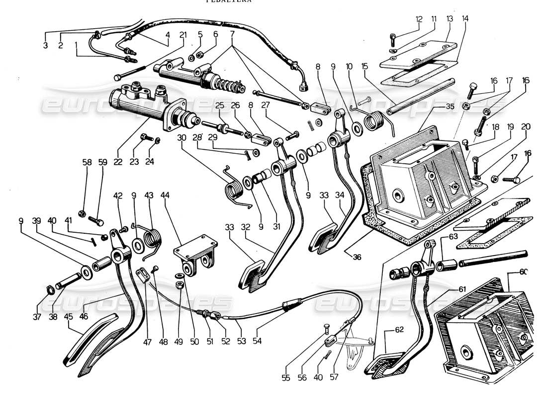 Lamborghini Espada caja de pedales Diagrama de piezas