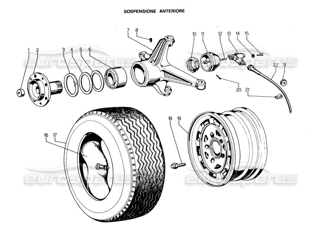Lamborghini Espada Diagrama de piezas del buje delantero Serie III (576 a 1000)