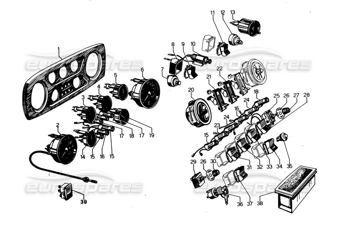 Lamborghini Espada Diagrama de piezas de instrumentos del panel (0 a 750)