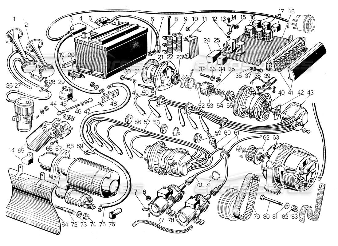 Lamborghini Countach LP400 Sistema eléctrico Diagrama de piezas