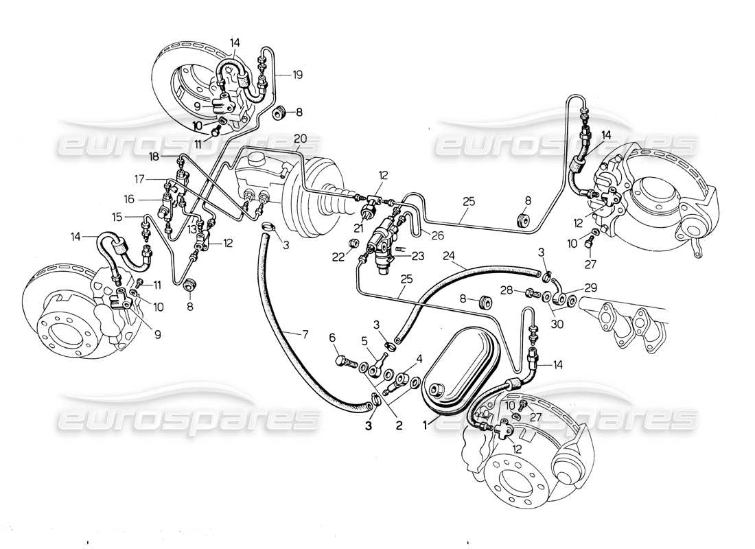 Lamborghini Countach LP400 Sistema de frenado Diagrama de piezas