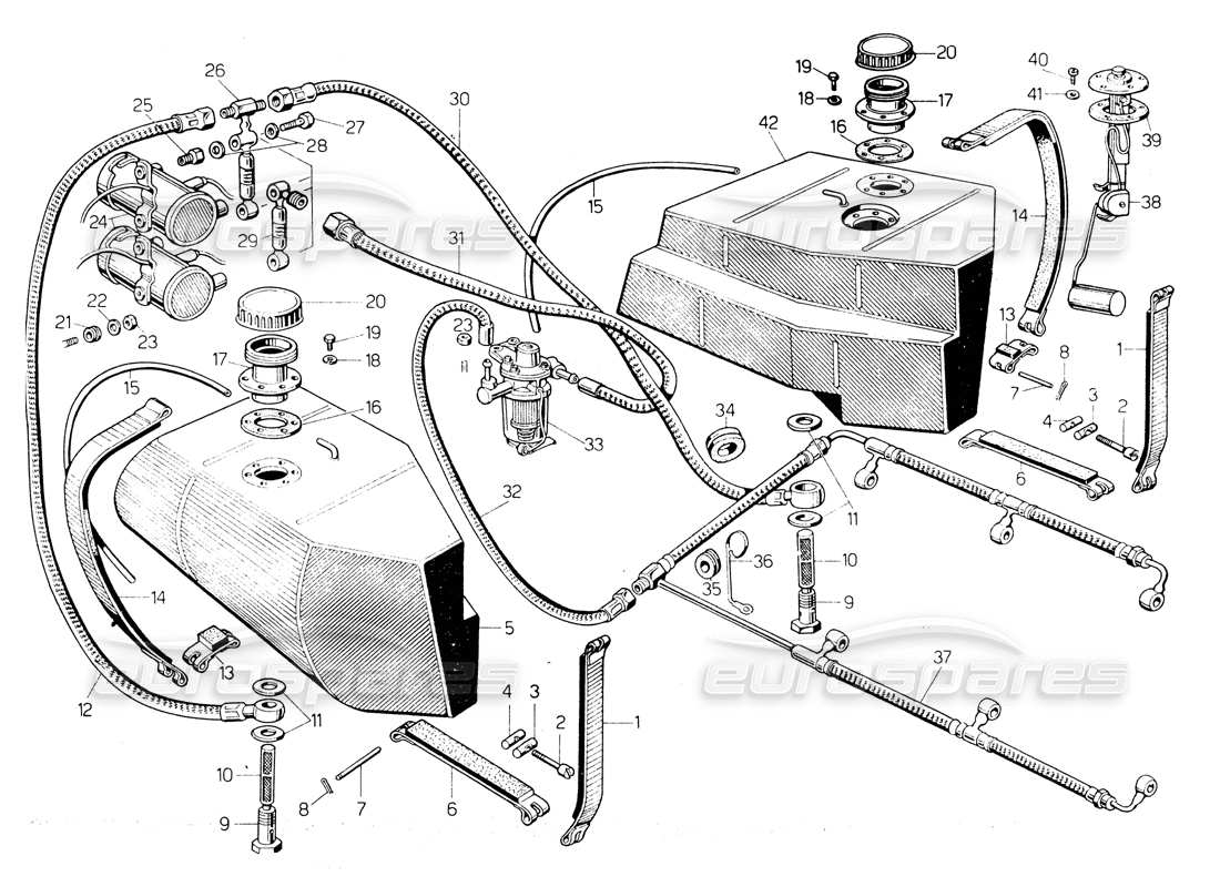 Lamborghini Countach LP400 Fuel System Diagrama de piezas