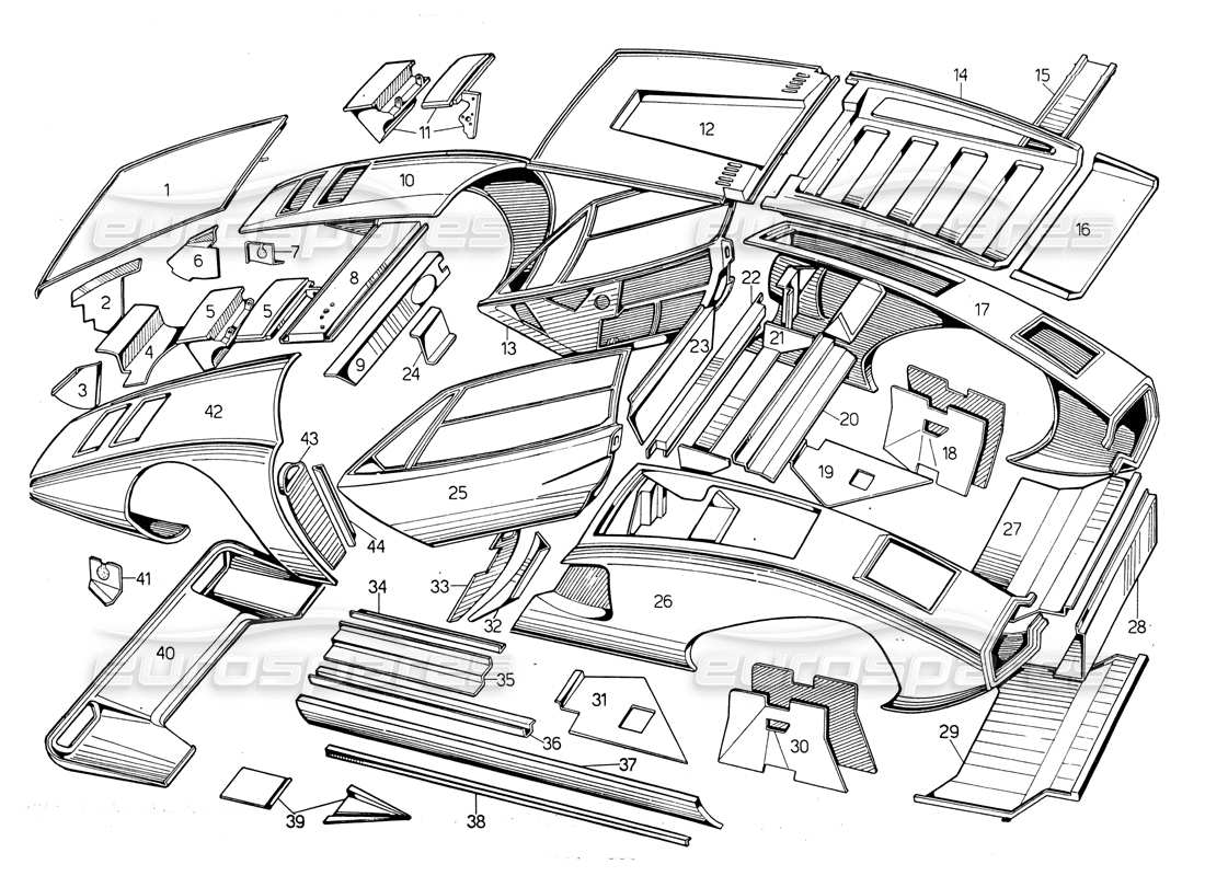 Lamborghini Countach LP400 Outer coverines Diagrama de piezas
