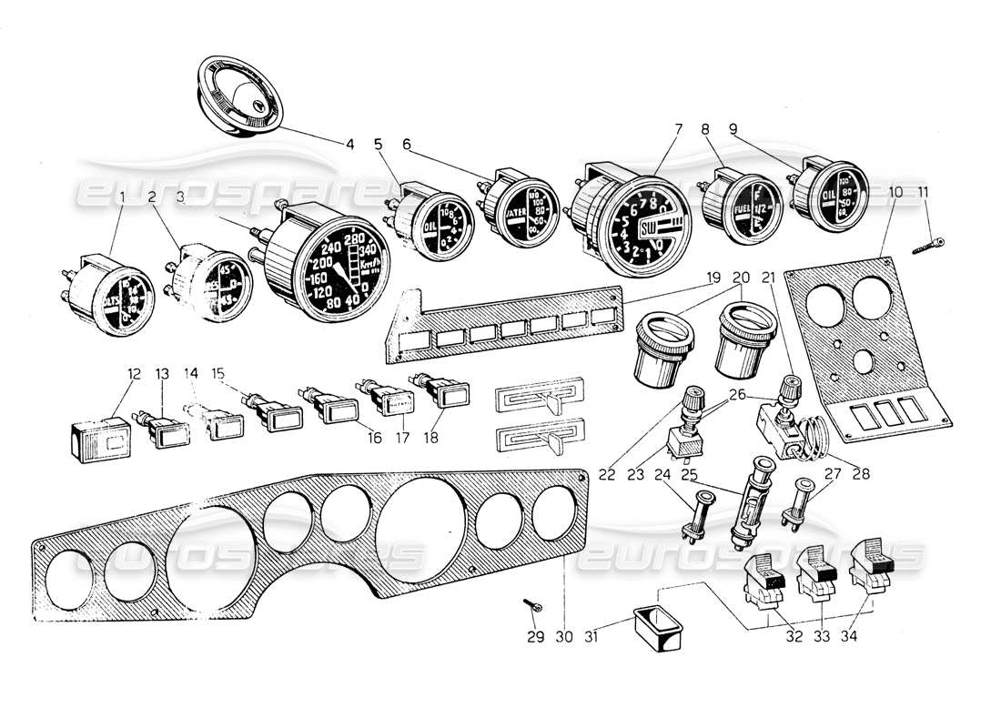 Lamborghini Countach LP400 Instruments Diagrama de piezas