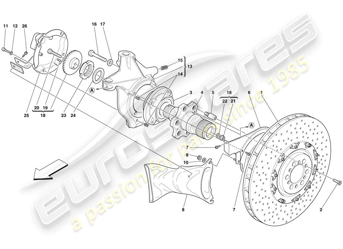 Maserati MC12 Disco de freno delantero y muñón de dirección Diagrama de piezas