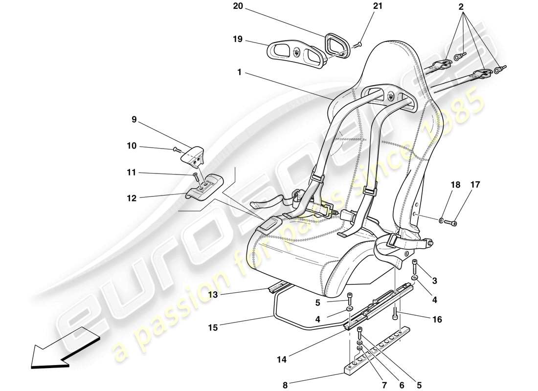 Maserati MC12 cinturones de seguridad y de asiento Diagrama de piezas