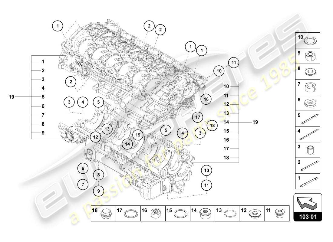 Lamborghini LP720-4 Coupé 50 (2014) BLOQUE DE MOTOR Diagrama de piezas