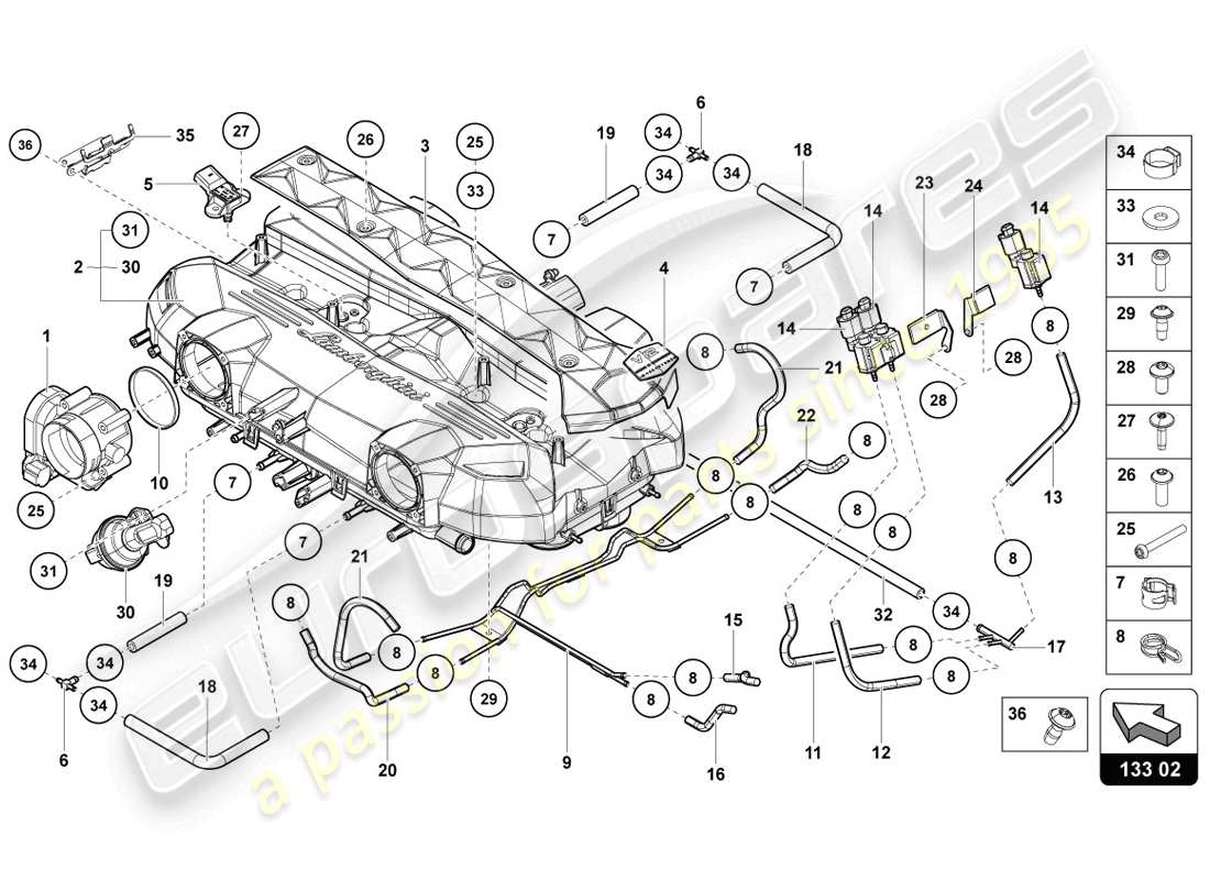 Lamborghini LP720-4 Coupé 50 (2014) COLECTOR DE ADMISIÓN Diagrama de piezas