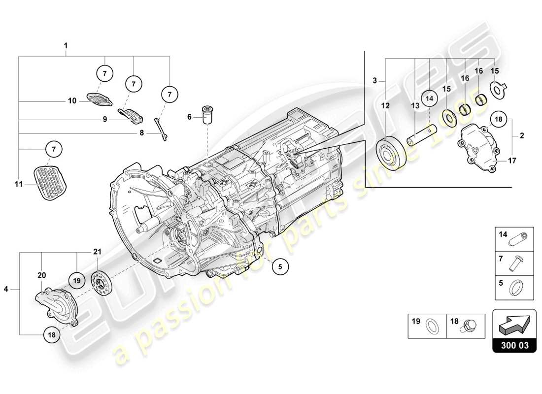 Lamborghini LP720-4 Coupé 50 (2014) COMPONENTES EXTERIORES PARA CAJA DE CAMBIOS Diagrama de piezas
