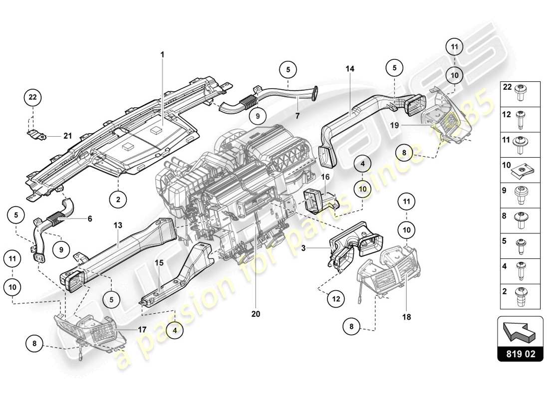 Lamborghini LP720-4 Coupé 50 (2014) CANAL DE GUIA AEREA Diagrama de piezas