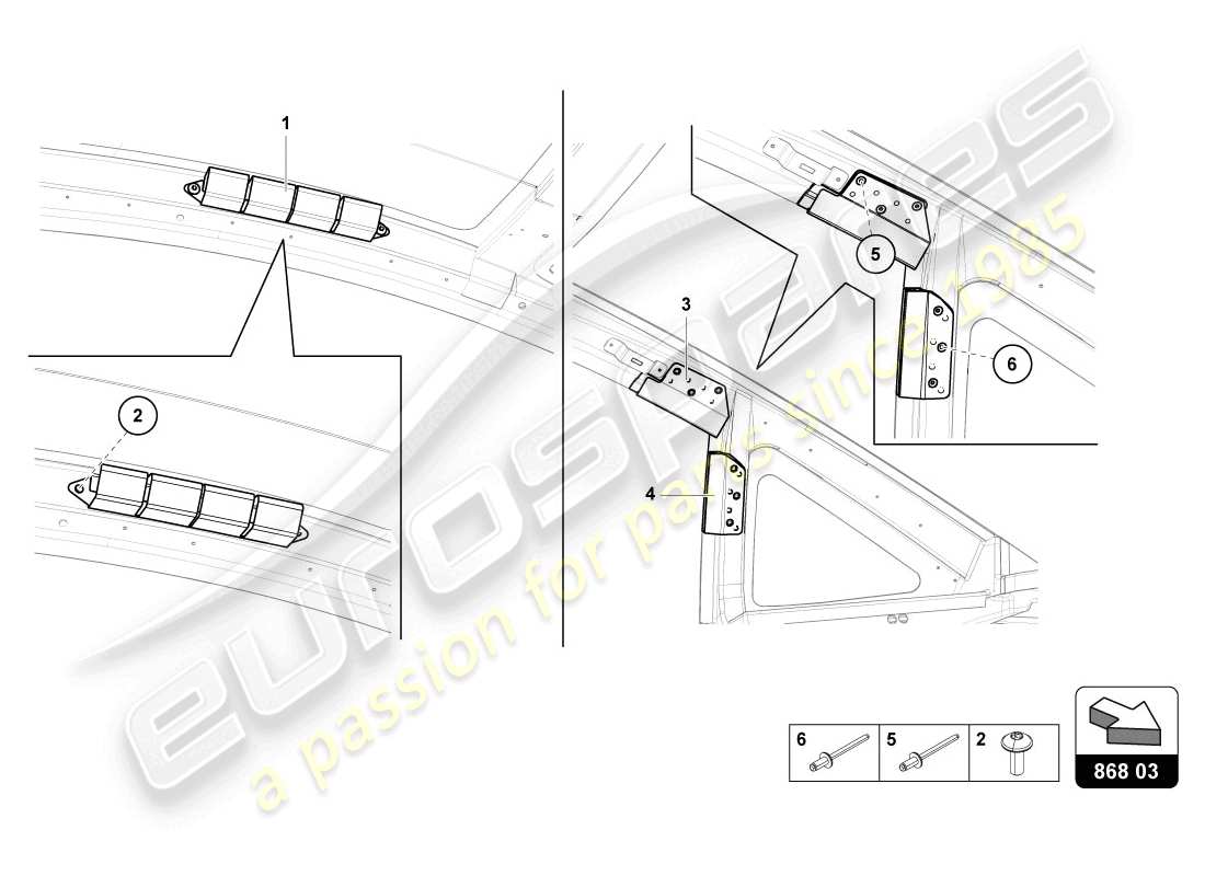 Lamborghini LP720-4 Coupé 50 (2014) EMBELLECEDOR DEL MARCO DEL TECHO Diagrama de piezas