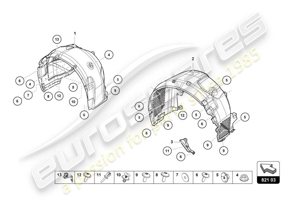Lamborghini Evo Coupé 2WD (2020) guarnecido de la carcasa de la rueda Diagrama de piezas