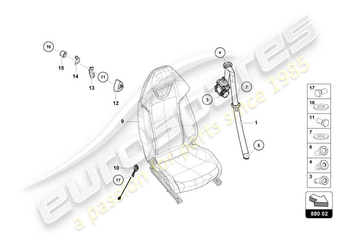 Lamborghini Evo Coupé 2WD (2020) Cinturones de seguridad Diagrama de piezas