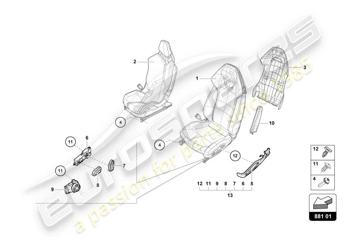 Lamborghini Evo Coupé 2WD (2020) ASIENTO Diagrama de piezas