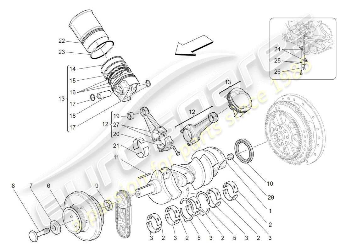Maserati GranTurismo (2009) MECANISMO DE MANIVELA Diagrama de piezas
