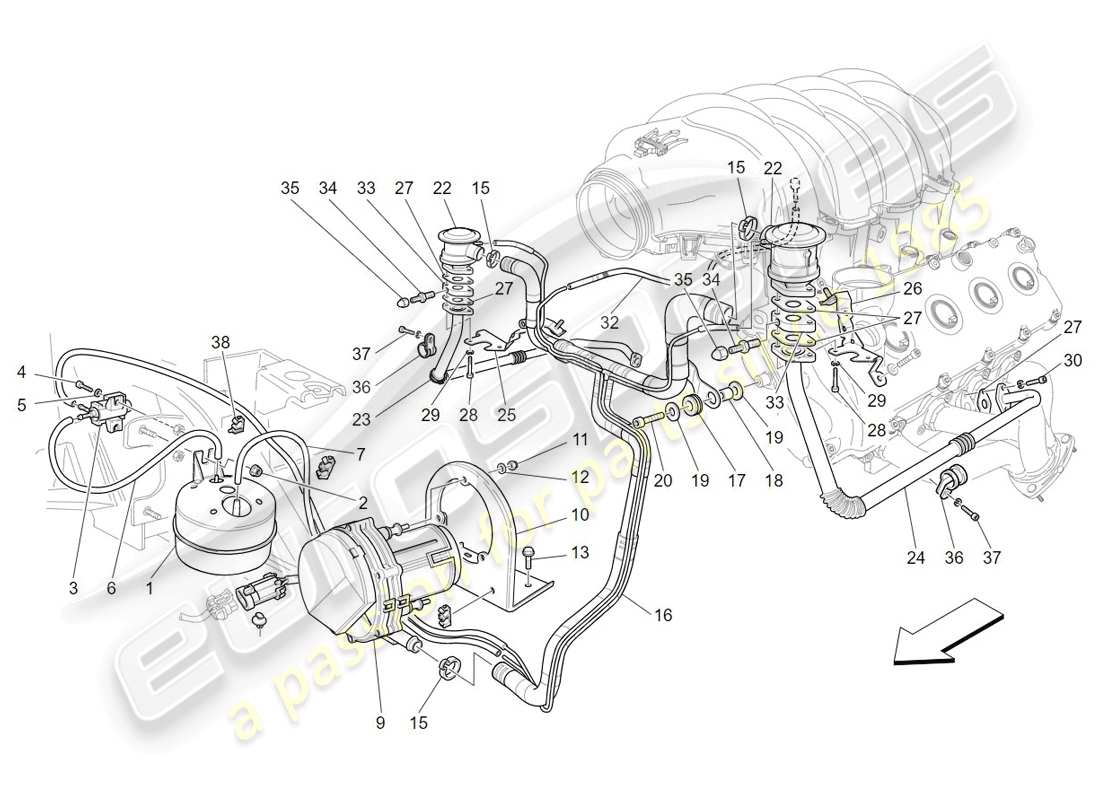 Maserati GranTurismo (2009) sistema de aire adicional Diagrama de piezas