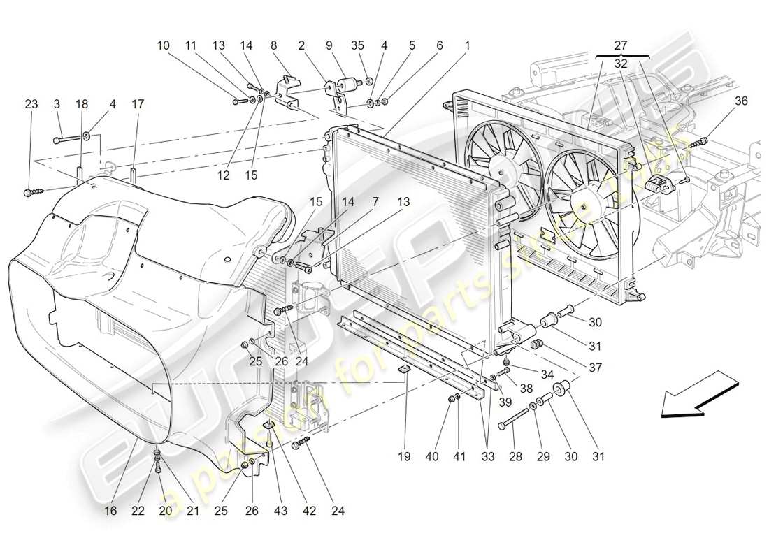 Maserati GranTurismo (2009) REFRIGERACIÓN: RADIADORES DE AIRE Y CONDUCTOS Diagrama de piezas