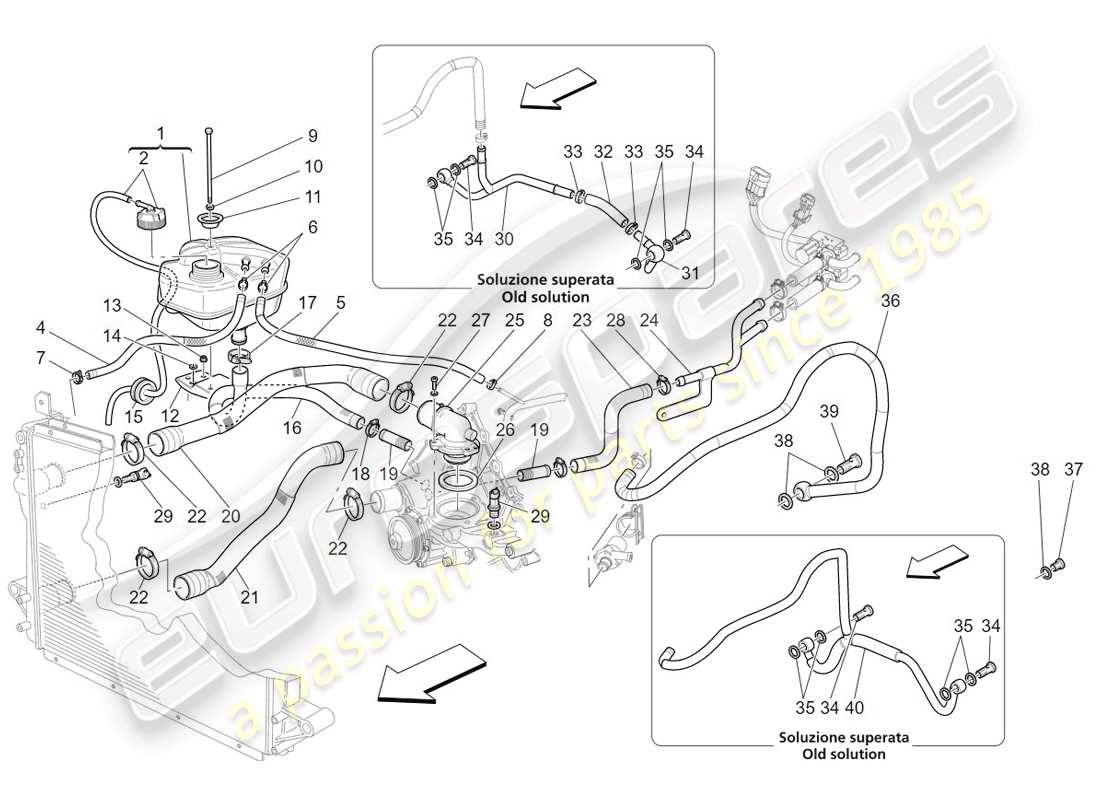 Maserati GranTurismo (2009) SISTEMA DE ENFRIAMIENTO: NOURICE Y LÍNEAS Diagrama de piezas
