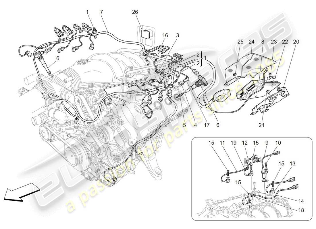 Maserati GranTurismo (2009) CONTROL ELECTRÓNICO: CONTROL DE INYECCIÓN Y DISTRIBUCIÓN DEL MOTOR Diagrama de piezas