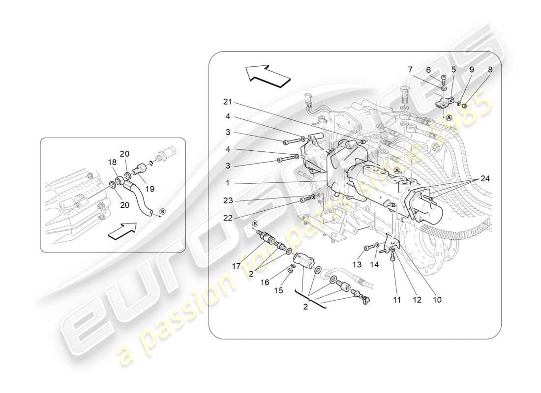 Maserati GranTurismo (2009) Piezas hidráulicas de accionamiento para caja de cambios F1 Diagrama de piezas