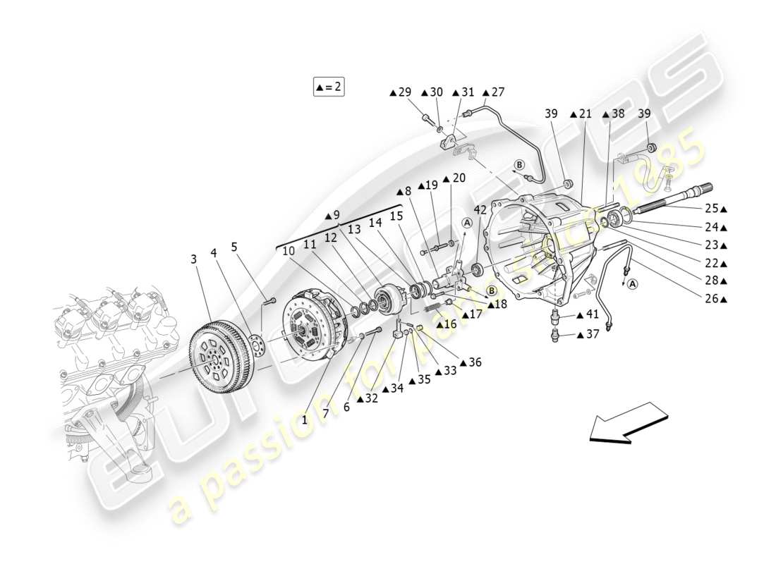 Maserati GranTurismo (2009) Discos de fricción y carcasa para caja de cambios F1 Diagrama de piezas