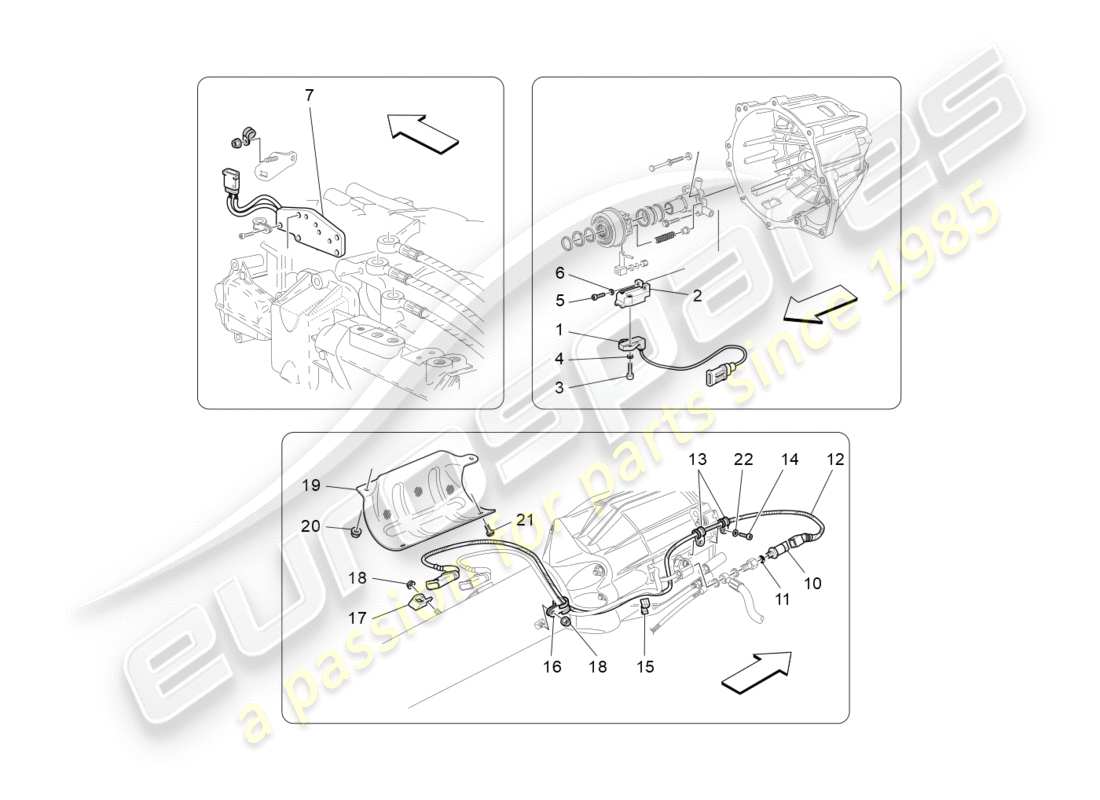 Maserati GranTurismo (2009) Control electrónico del embrague para la caja de cambios F1 Diagrama de piezas