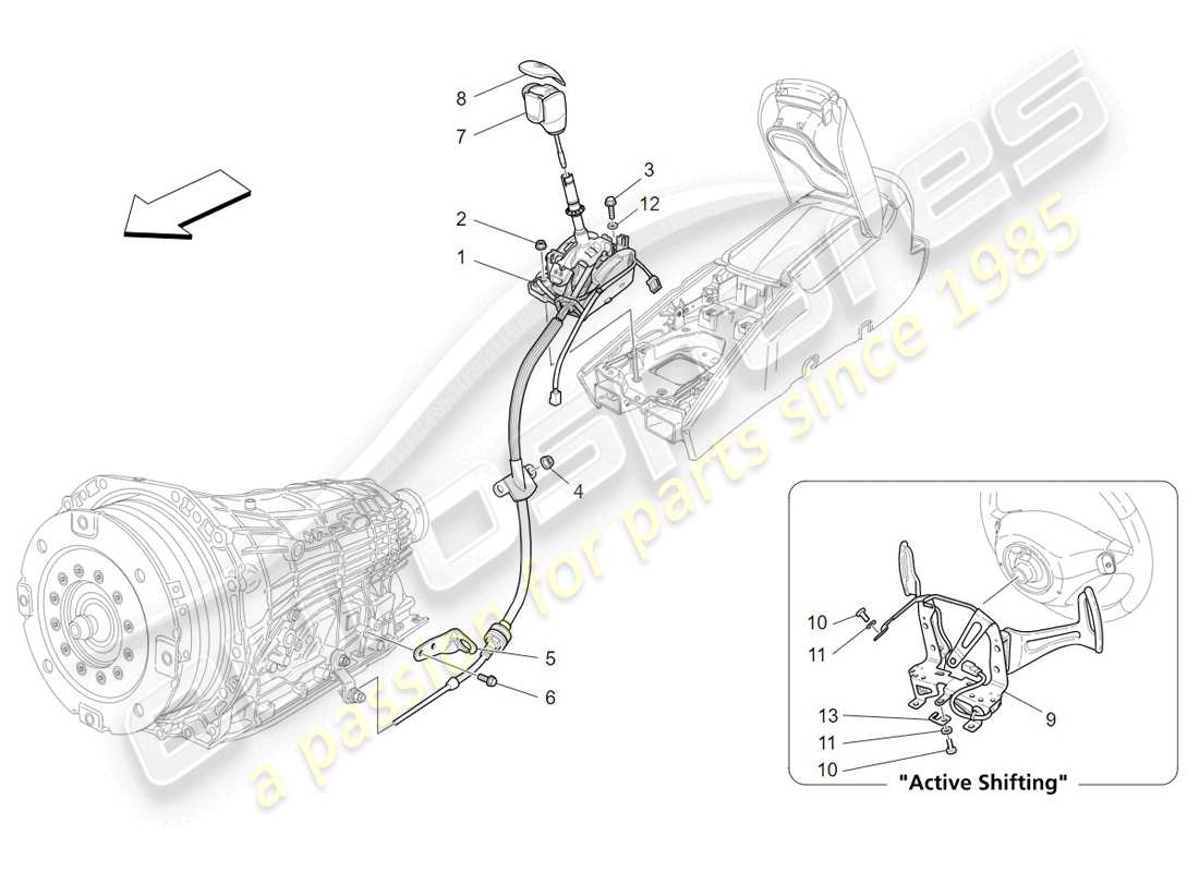 Maserati GranTurismo (2009) Controles del conductor para caja de cambios automática. Diagrama de piezas