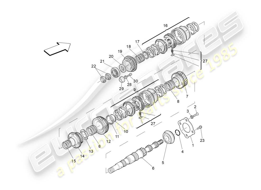 Maserati GranTurismo (2009) Engranajes del eje principal Diagrama de piezas