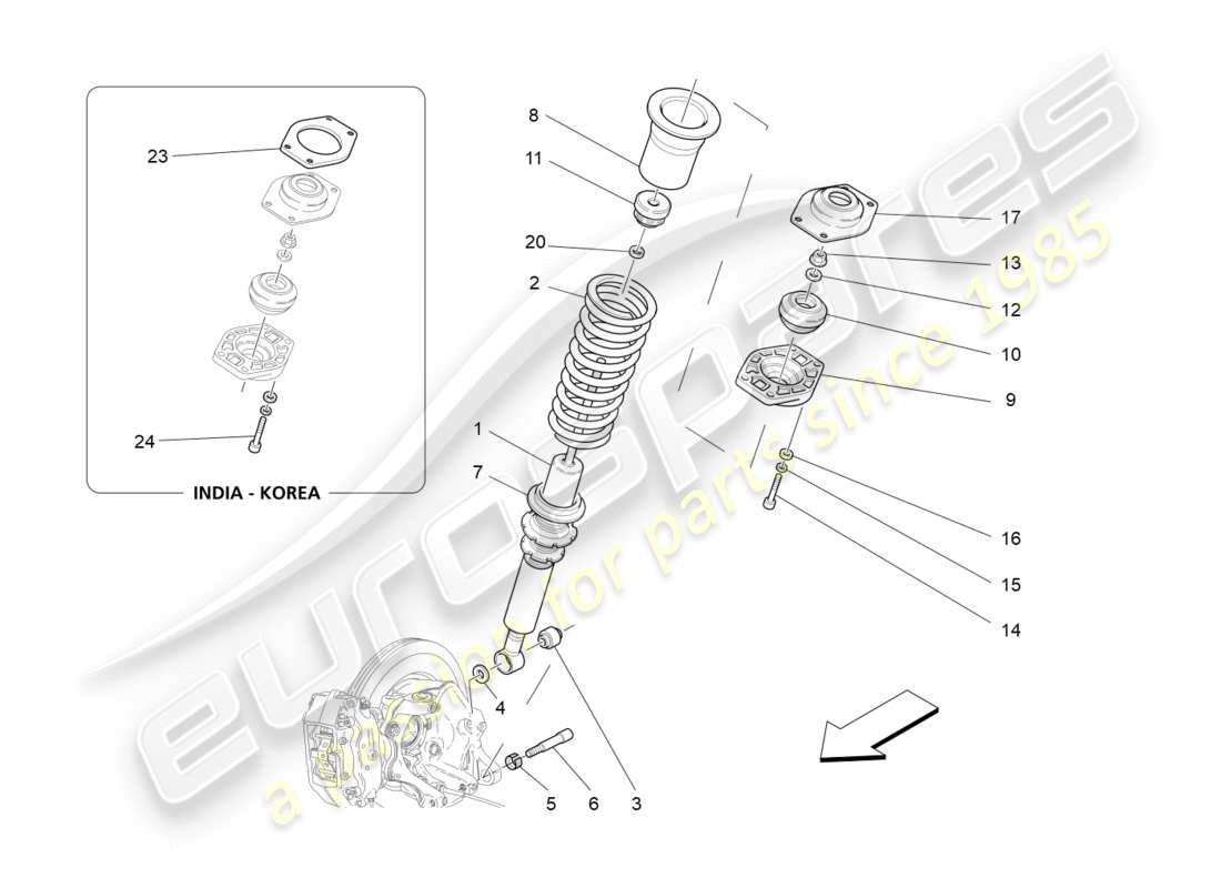 Maserati GranTurismo (2009) dispositivos amortiguadores traseros Diagrama de piezas