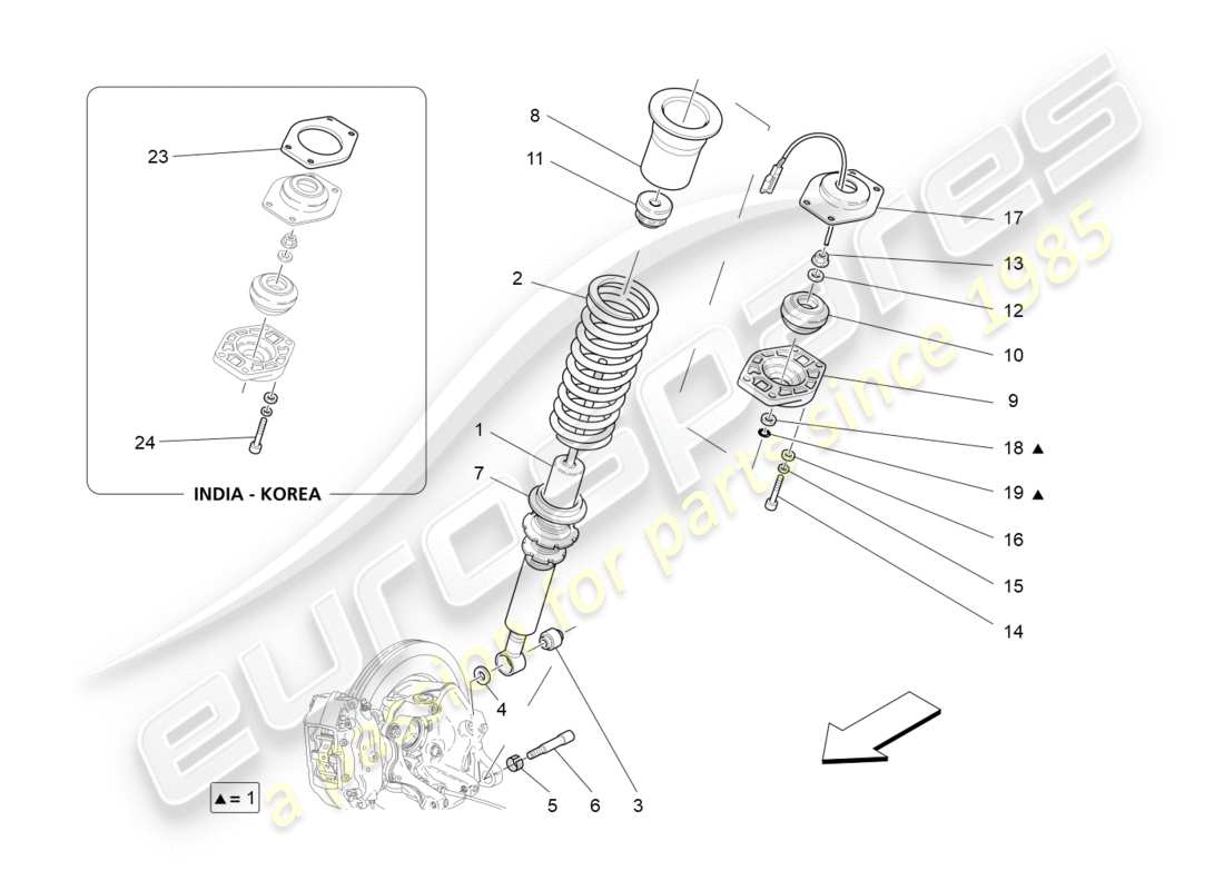 Maserati GranTurismo (2009) dispositivos amortiguadores traseros Diagrama de piezas