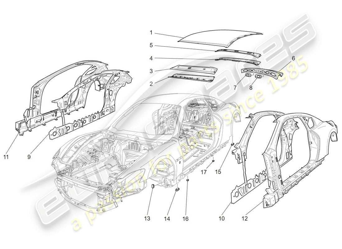 Maserati GranTurismo (2009) CARROCERÍA Y PANELES EXTERIORES CENTRALES Diagrama de piezas