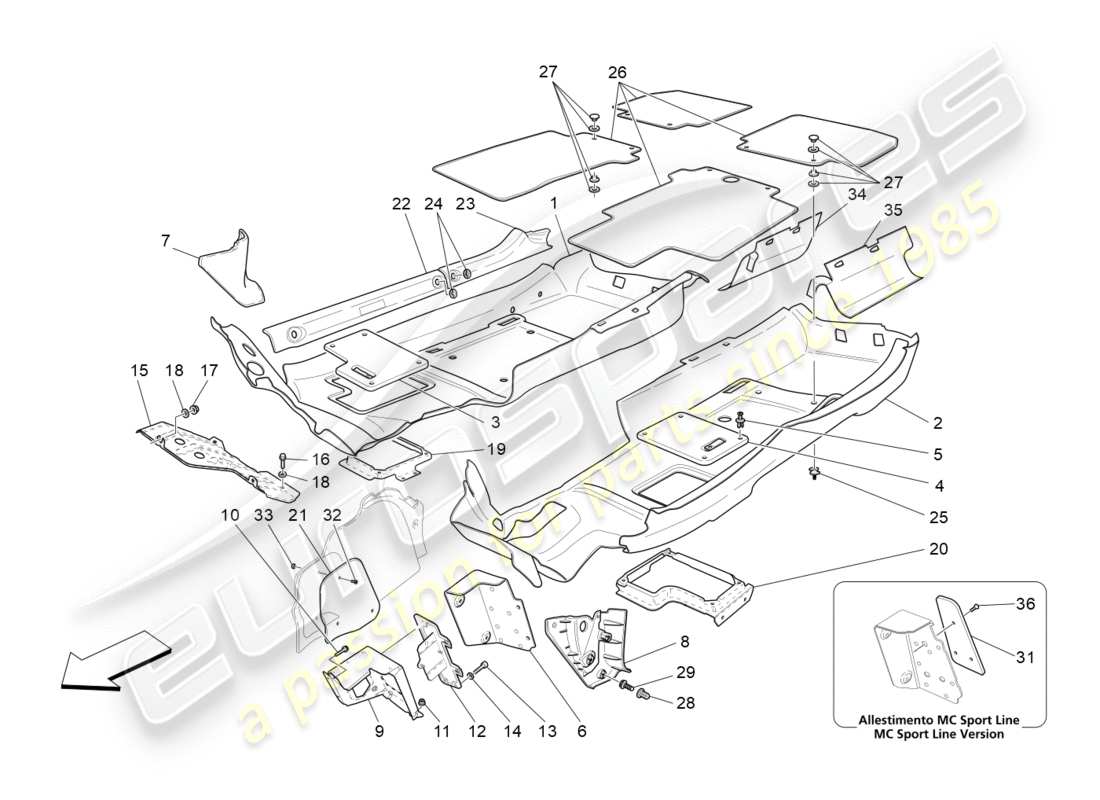 Maserati GranTurismo (2009) alfombrillas del habitáculo Diagrama de piezas