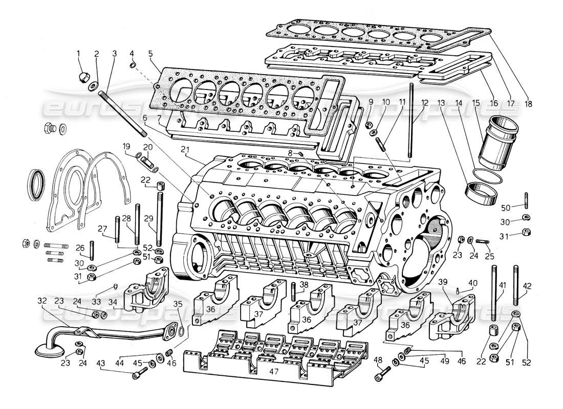 Lamborghini Countach 5000 QV (1985) CRANKCASE Parts Diagram