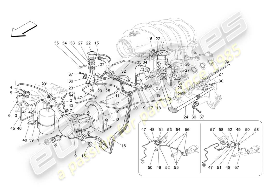 Maserati GranTurismo (2011) sistema de aire adicional Diagrama de piezas