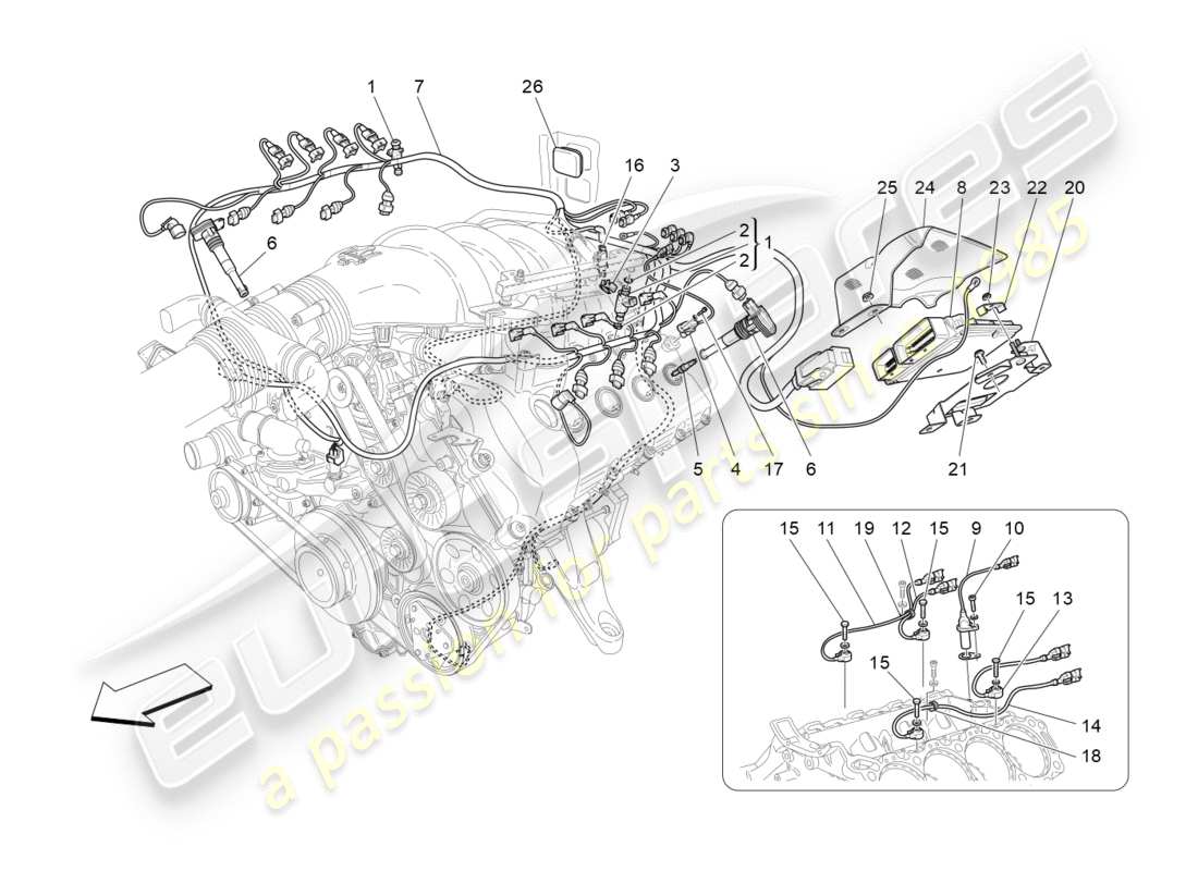 Maserati GranTurismo (2011) CONTROL ELECTRÓNICO: CONTROL DE INYECCIÓN Y DISTRIBUCIÓN DEL MOTOR Diagrama de piezas