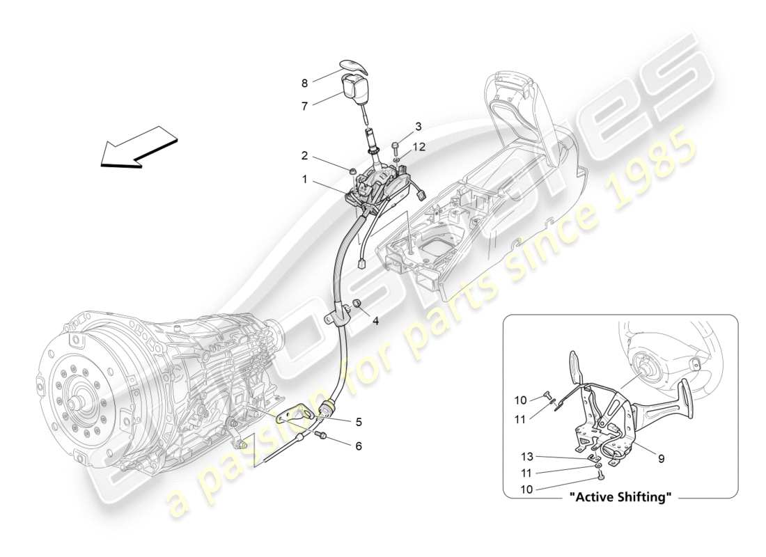 Maserati GranTurismo (2011) Controles del conductor para caja de cambios automática. Diagrama de piezas