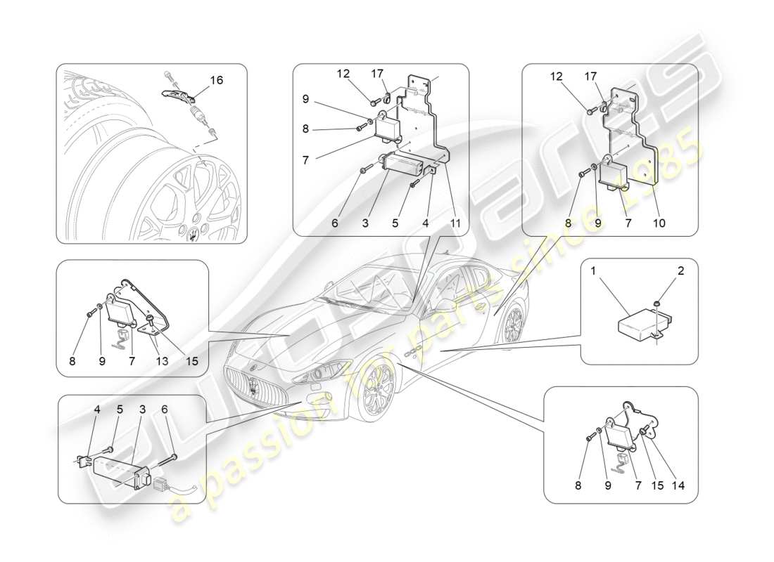 Maserati GranTurismo (2011) sistema de control de presión de neumáticos Diagrama de piezas
