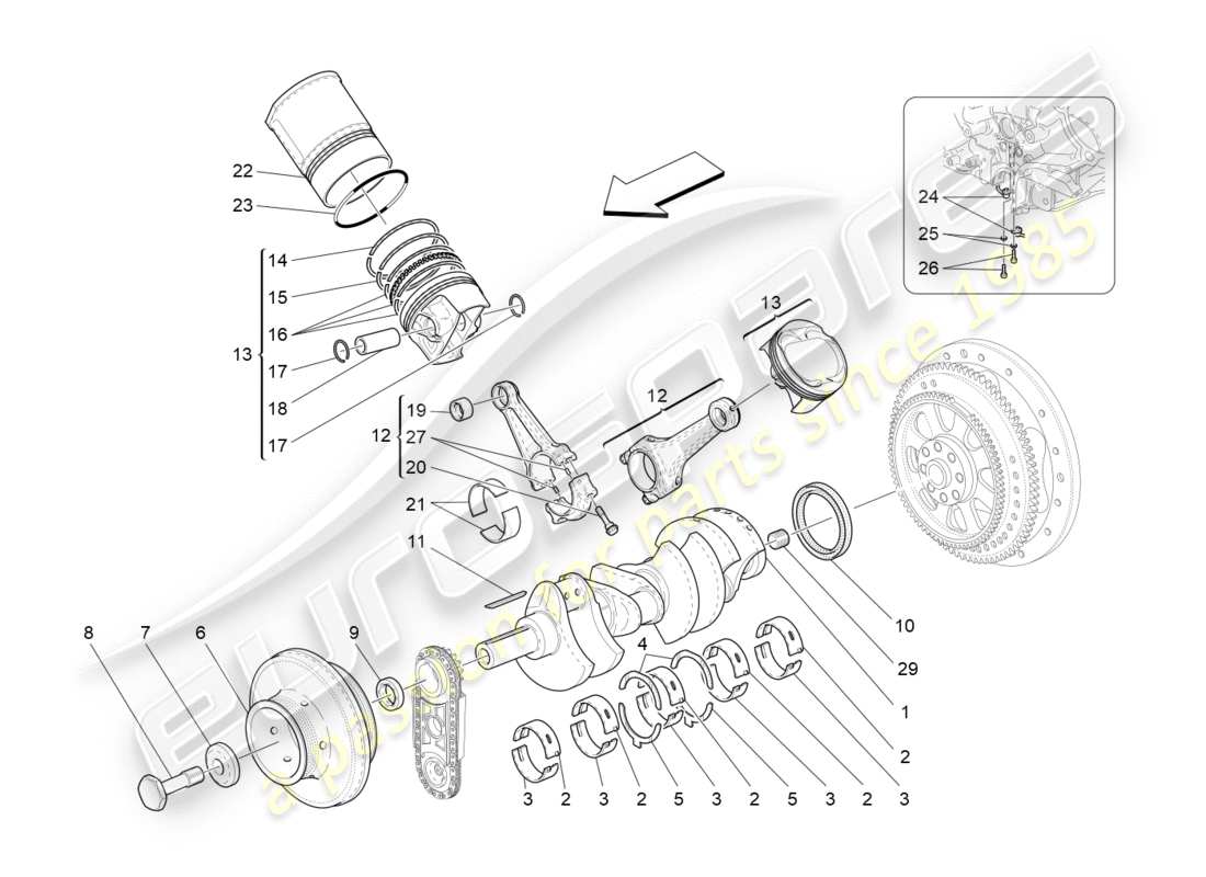 Maserati GranTurismo (2012) MECANISMO DE MANIVELA Diagrama de piezas