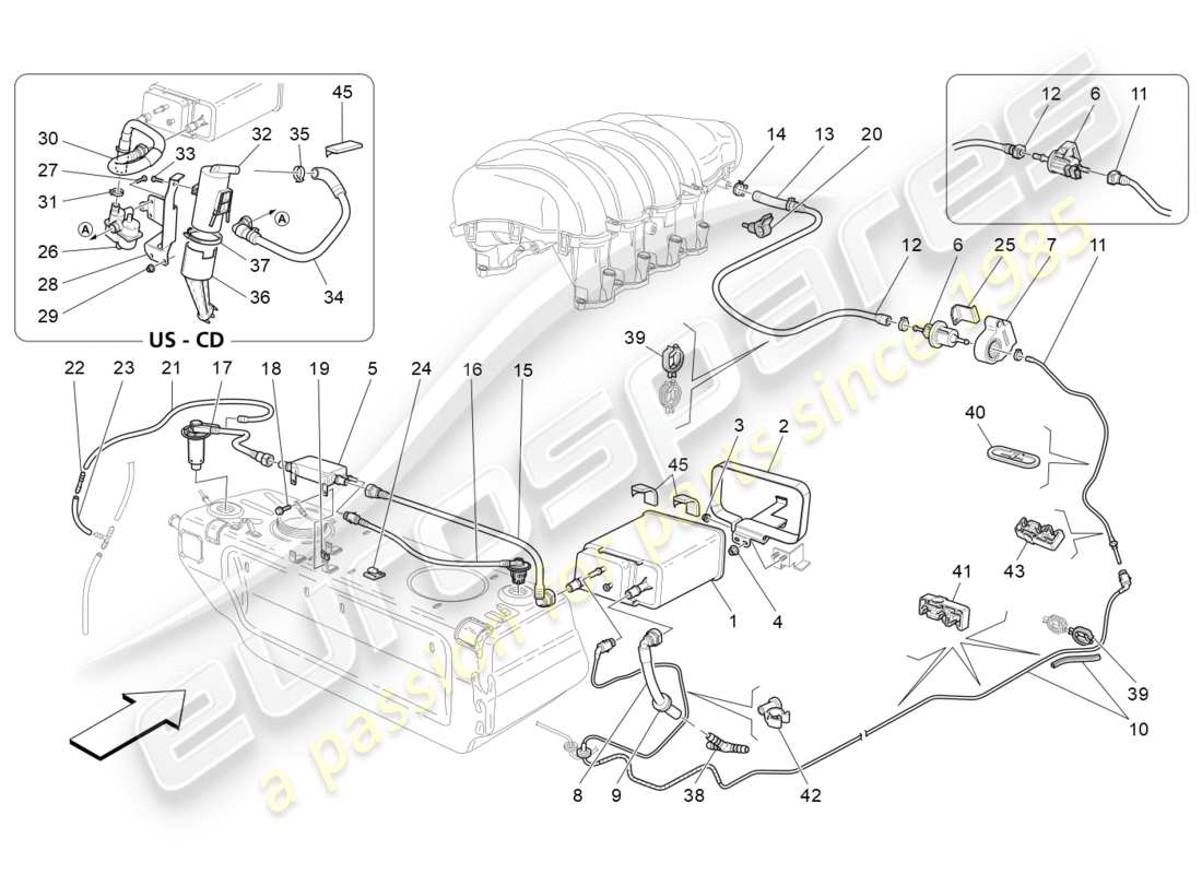 Maserati GranTurismo (2012) FUEL VAPOUR RECIRCULATION SYSTEM Diagrama de piezas