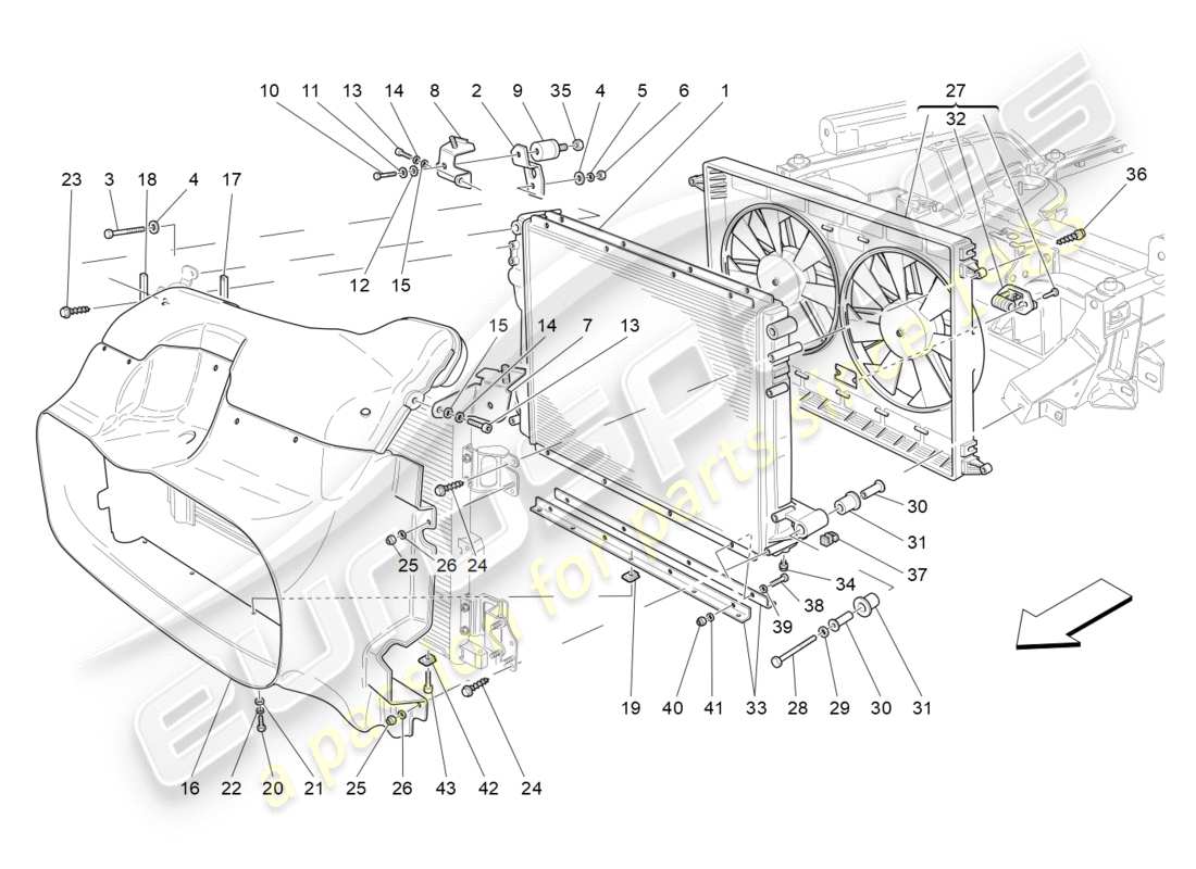 Maserati GranTurismo (2012) REFRIGERACIÓN: RADIADORES DE AIRE Y CONDUCTOS Diagrama de piezas